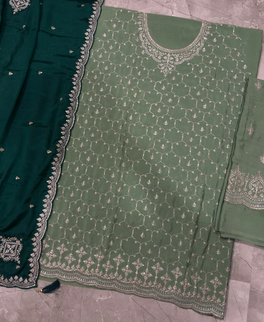 KC Heavy Chinon Pista Green Salwar Suit For Women Ethnic Wear | Grocsy