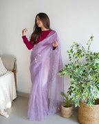 Vamsee Ena Lavender Organza Saree | Grocsy