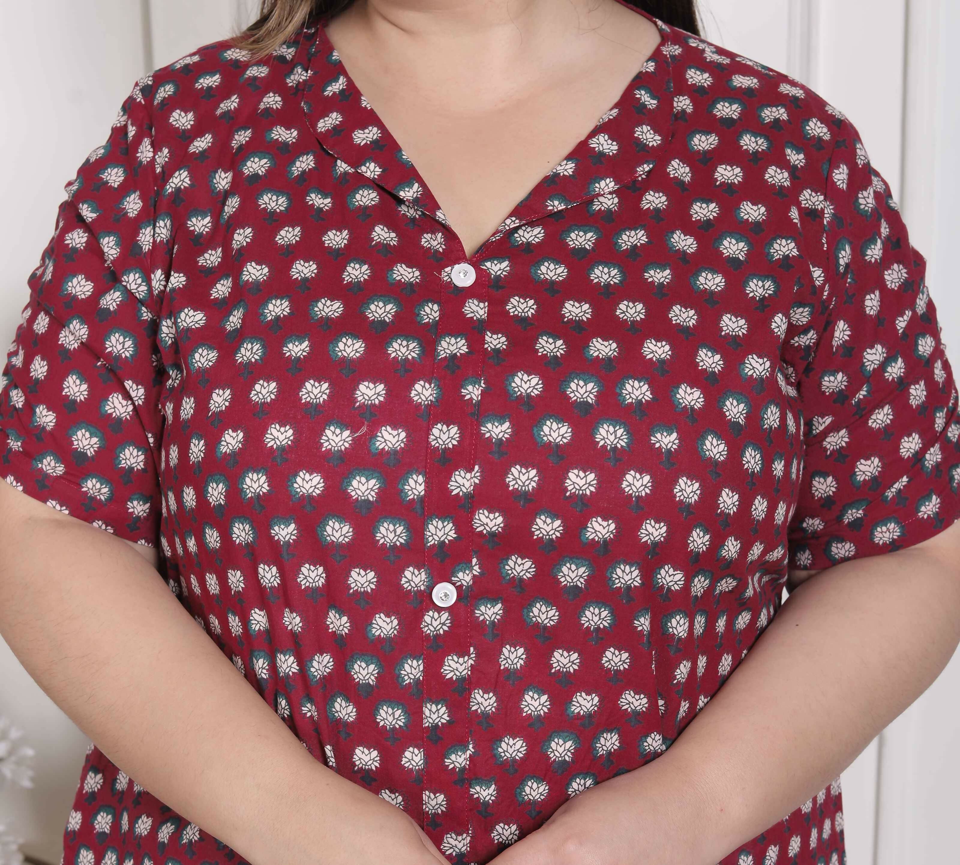Miravan Women's Plus Size Relaxed Fit Red Floral Printed A-Line Pure Cotton Kurta | Grocsy