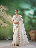 Teeya Creation Womens New Trendy Party Wear Soft Crush Silk Saree-White | Grocsy