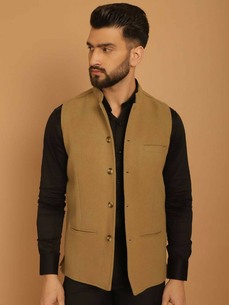 Even Apparels Pure Wool Nehru Jacket - Beige | Grocsy