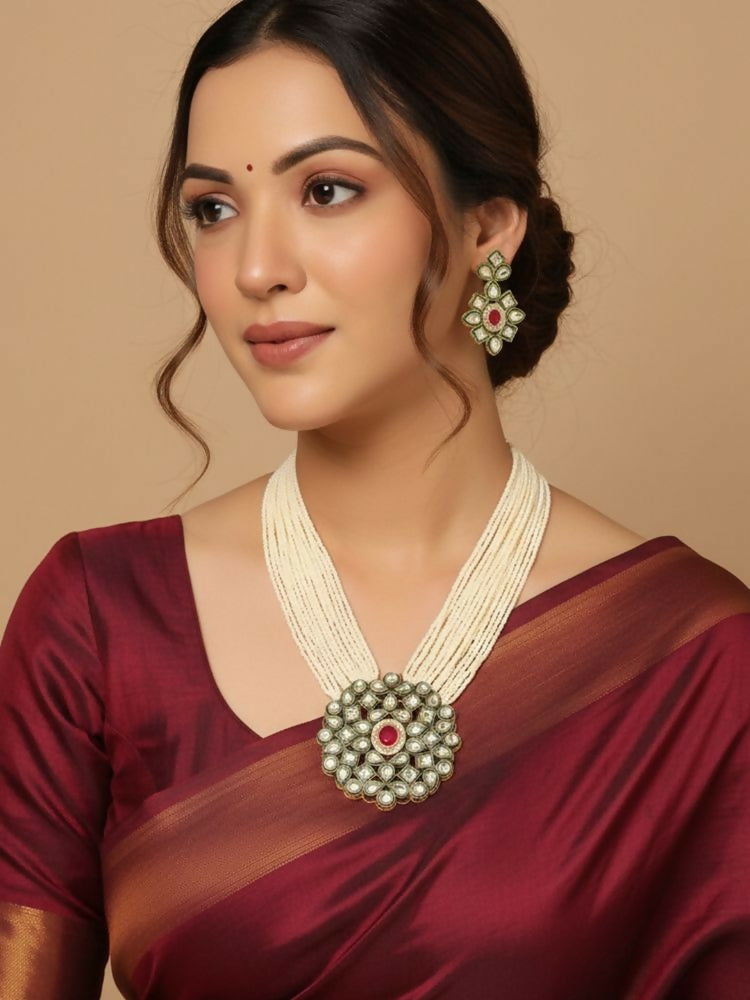 NVR Women Gold Plated White Kundan Jewellery Set | Grocsy