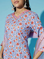 Myshka Women Lavender Printed Kurta & Trousers With Dupatta | Grocsy