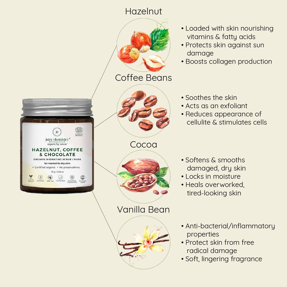 Juicy Chemistry Hazelnut, Coffee & Chocolate Face Scrub | Grocsy