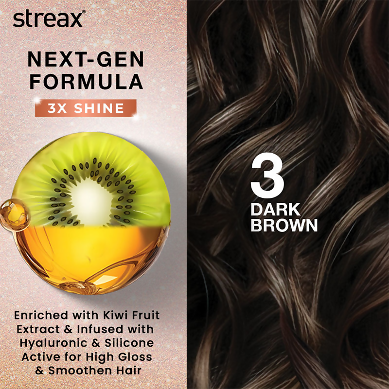 Streax Gel No Ammonia 100% Grey Coverage Hair Color - Dark Brown 3 | Grocsy
