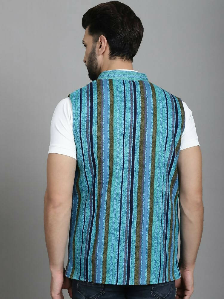 Even Apparels Nehru Jacket With Welt Pockets - Blue | Grocsy