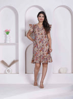 Miravan Women Empire Waist Beige Mini Length Dress | Grocsy