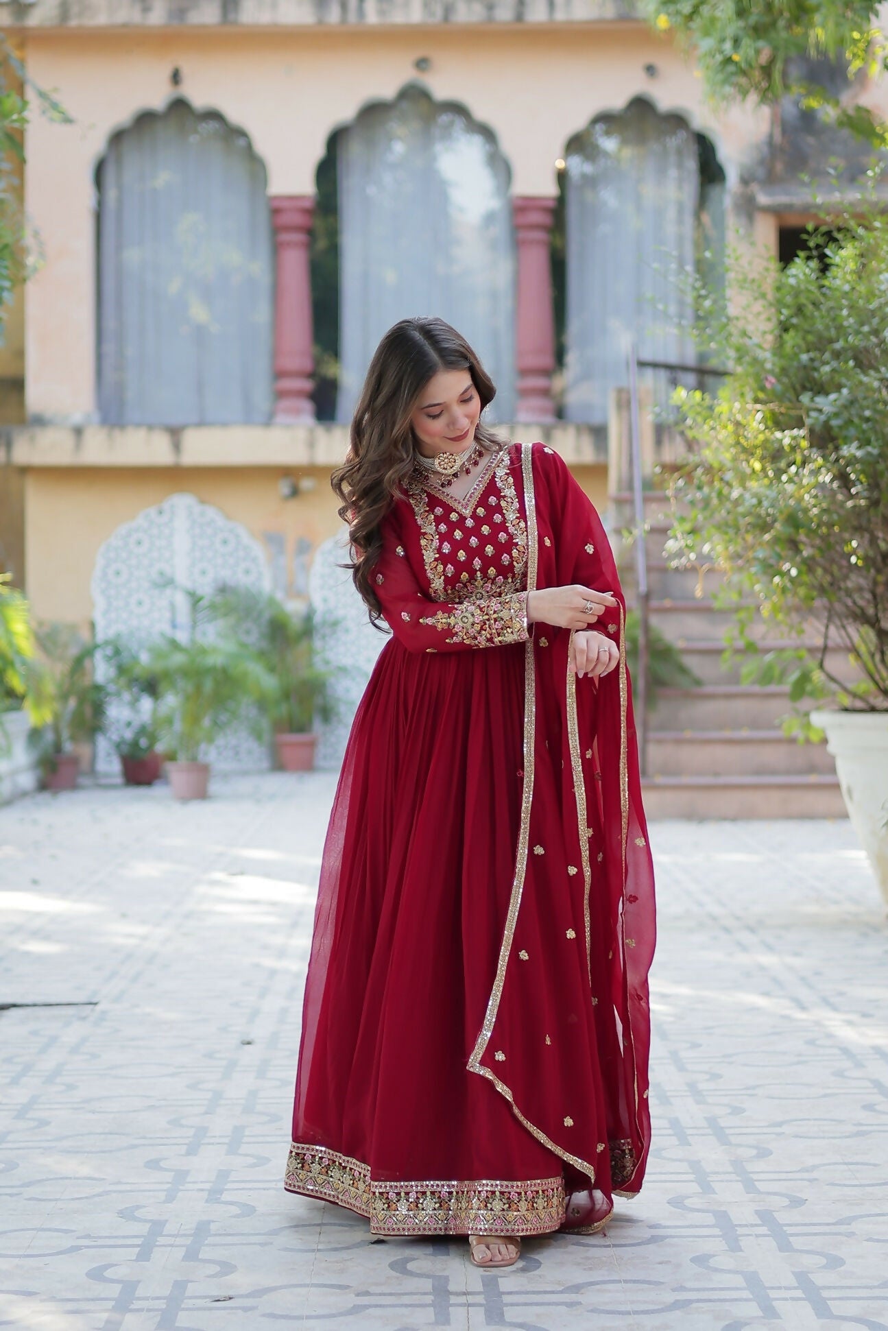 Joban Fashion Maroon Georgette Sequence Embroidery Work Kurta Set | Grocsy