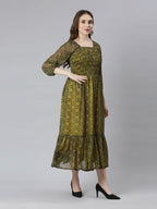 Souchii Black Bandhani Printed Ethnic Fit & Flare Dress | Grocsy