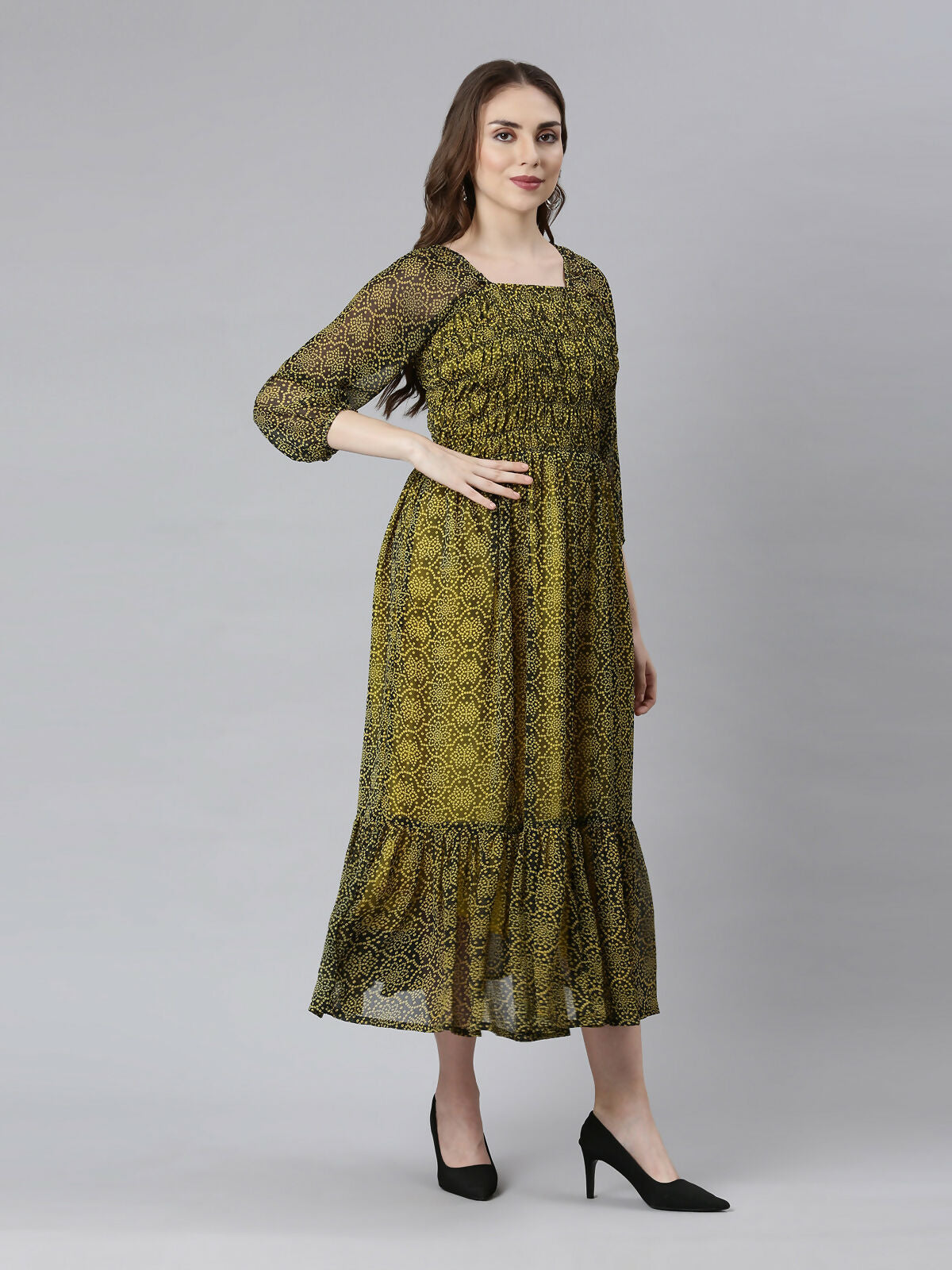 Souchii Black Bandhani Printed Ethnic Fit & Flare Dress | Grocsy
