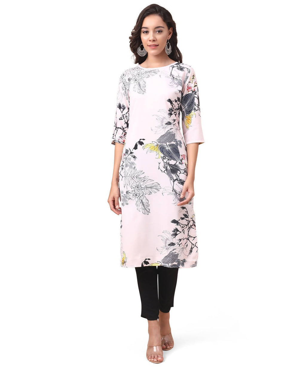Vamika Cream French Crepe Printed Party Wear/Casual Wear Kurti | Grocsy