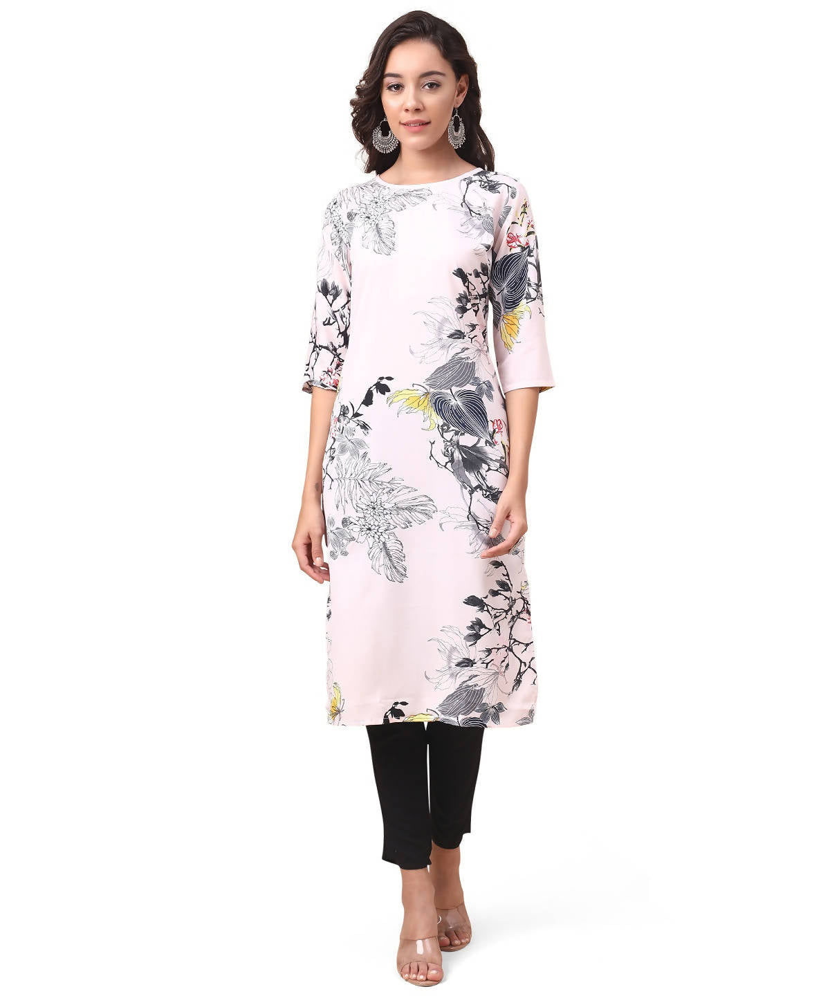 Vamika Cream French Crepe Printed Party Wear/Casual Wear Kurti | Grocsy
