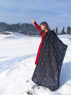 trueBrowns Black Velvet Silk Embroidered Lace Ready Pleated Saree | Grocsy