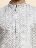 Grey Viscose Jacquard Woven Jacquard Designer Men's Rajwadi Kurta Set - Mahotsav | Grocsy