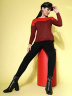 Women Winter Rust Acrylic Sweater - Wool Trees | Grocsy