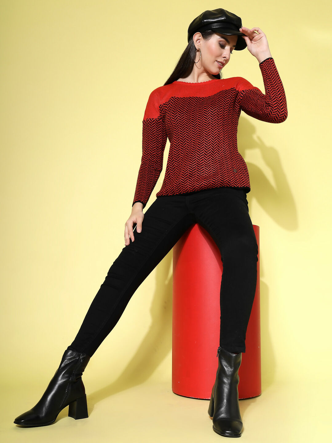Women Winter Rust Acrylic Sweater - Wool Trees | Grocsy