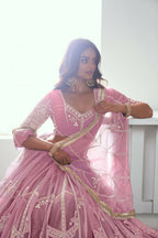 Eilara Glamorous Pink Thread Embroidered Work Net Wedding Lehenga Choli | Grocsy