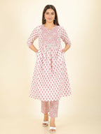 Aramya White Soft Cotton Floral Print Panelled Kurta Set for Women | Grocsy