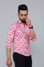 Miravan Men's Pink Print Comfort Cotton Festive Shirt | Grocsy