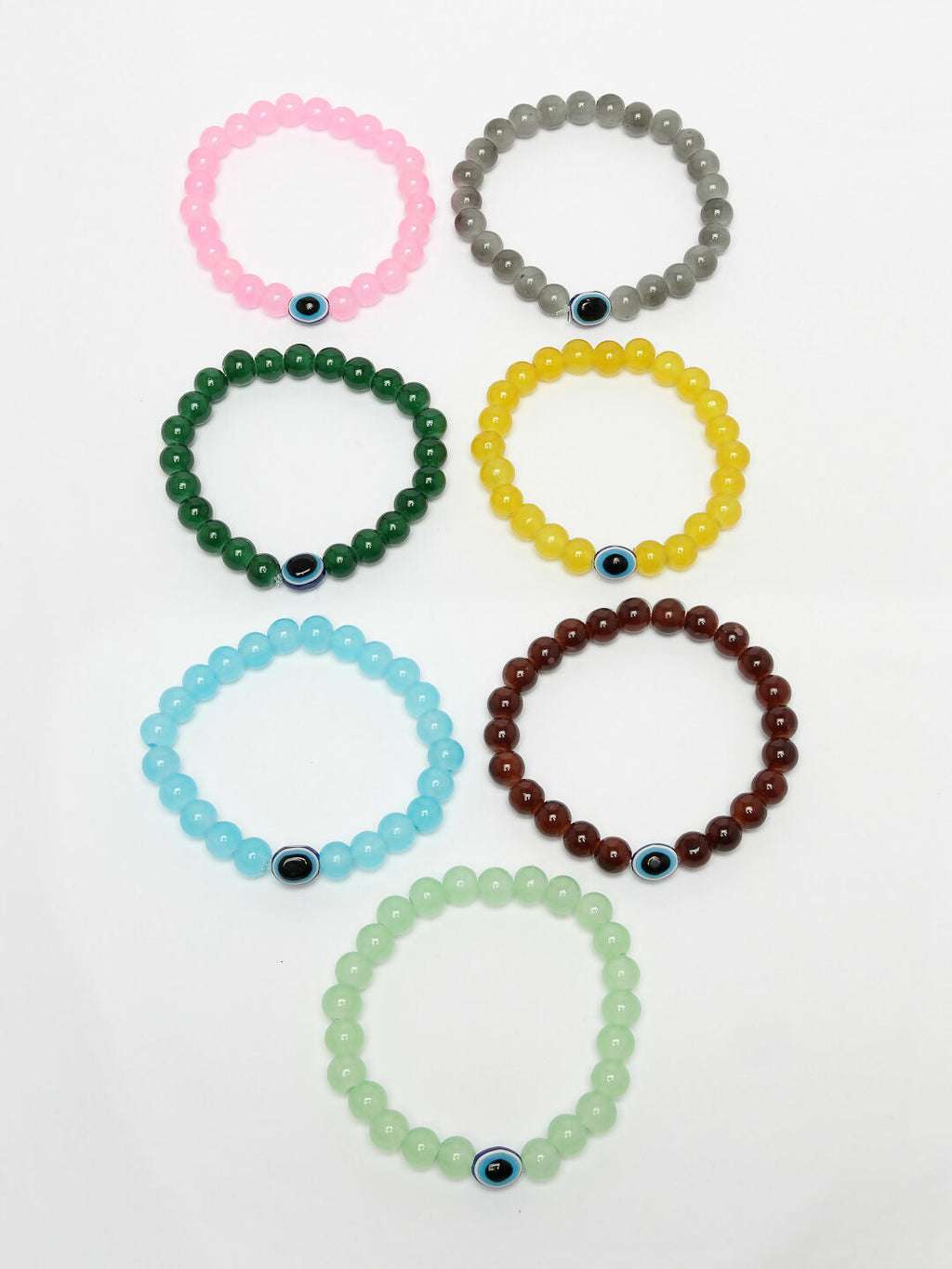 NVR Men & Women Set of 7 Crystals Beaded Evil Eye Elasticated Bracelet