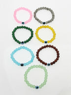 NVR Men & Women Set of 7 Crystals Beaded Evil Eye Elasticated Bracelet