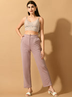 Myshka Women's Lavender Straight Fit Party Trouser | Grocsy