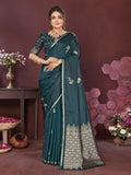 Joban Fashion Teal Floral Banarasi Silk Sarees | Grocsy