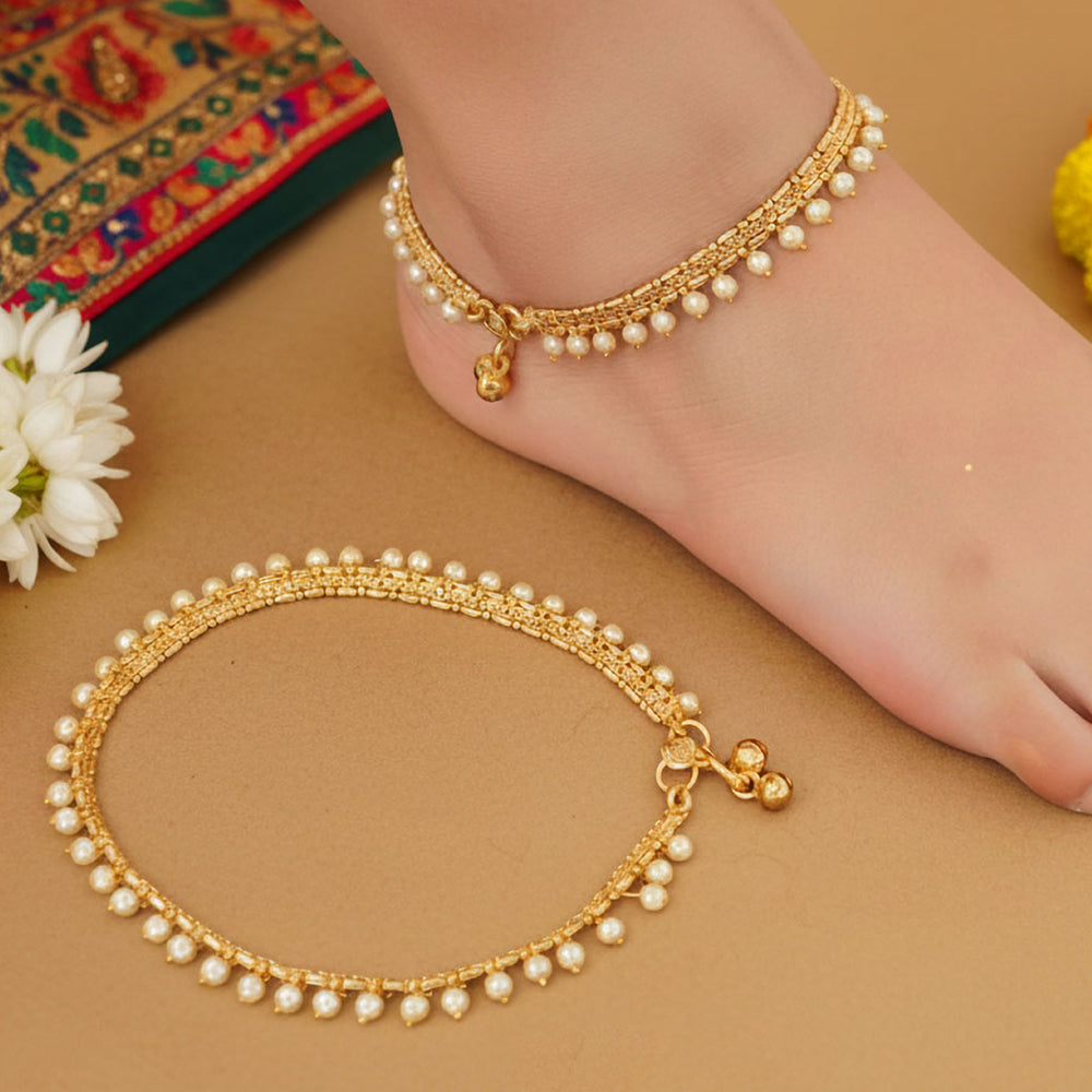 JS Fashion High Gold Fancy Pearl Anklet for Women & Girls | Grocsy