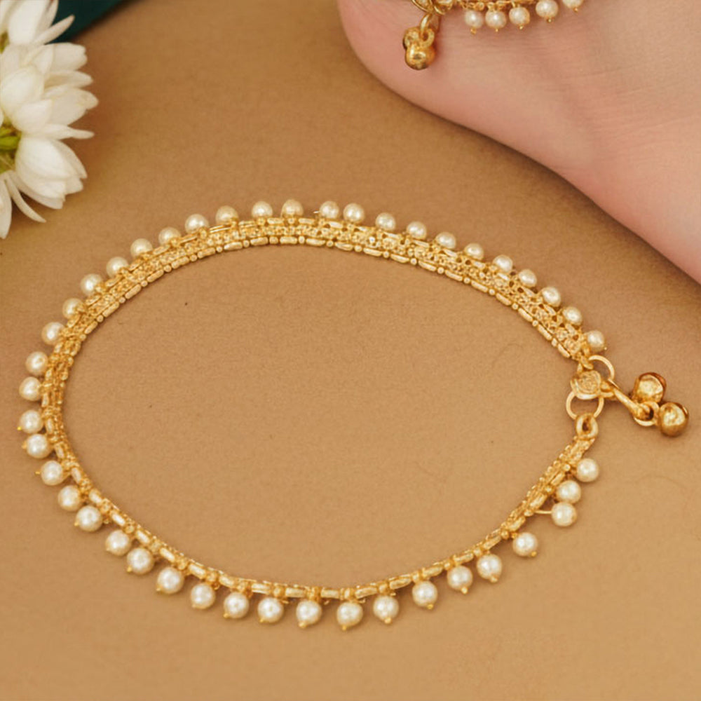 JS Fashion High Gold Fancy Pearl Anklet for Women & Girls | Grocsy