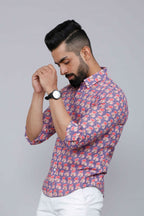 Miravan Men's Purple Floral Design Stylish Casual Cotton Shirt | Grocsy