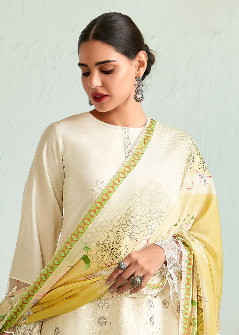 Off White Pure Muslin Resham Embroidered Salwar Suit - Emponline | Grocsy