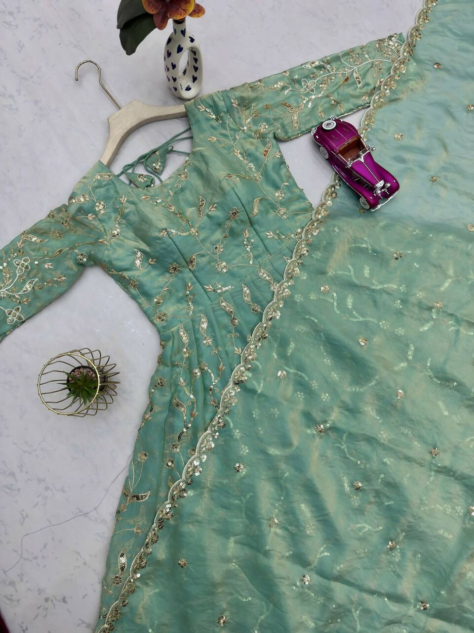 Teeya Creation Teal Color Faux Georgette Long Party Wear Gown | Grocsy