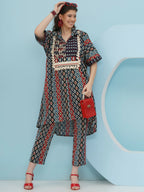 Joban Fashion Ikkat Kaftan Set - Blue Red | Grocsy