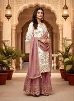 Teeya Creation Multi Color Pure Silk Gimmy Silk Heavy Embroidery Work Wedding Wear Palazzo Pair | Grocsy