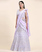 Lavender Pure Viscose Georgette Thread With Sequins Embroidery Work Lehenga Choli With Dupatta - Tanya | Grocsy