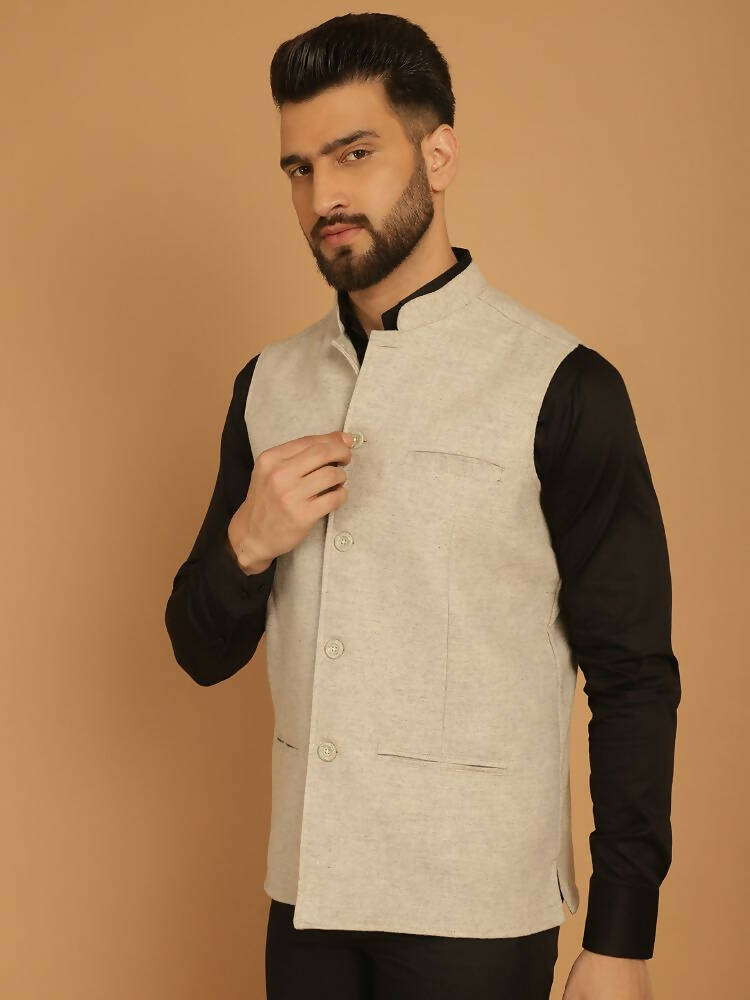 Even Apparels Pure Wool Nehru Jacket - Off White | Grocsy