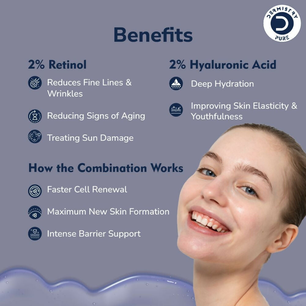 Dermistry Pure 2% Retinol 2% Hyaluronic Acid Anti Aging Moisturizer Fine Lines Wrinkles Face Serum | Grocsy