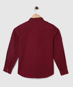 Manet Boys Mandarin Collar Full Sleeves Melange Shirt - Maroon | Grocsy