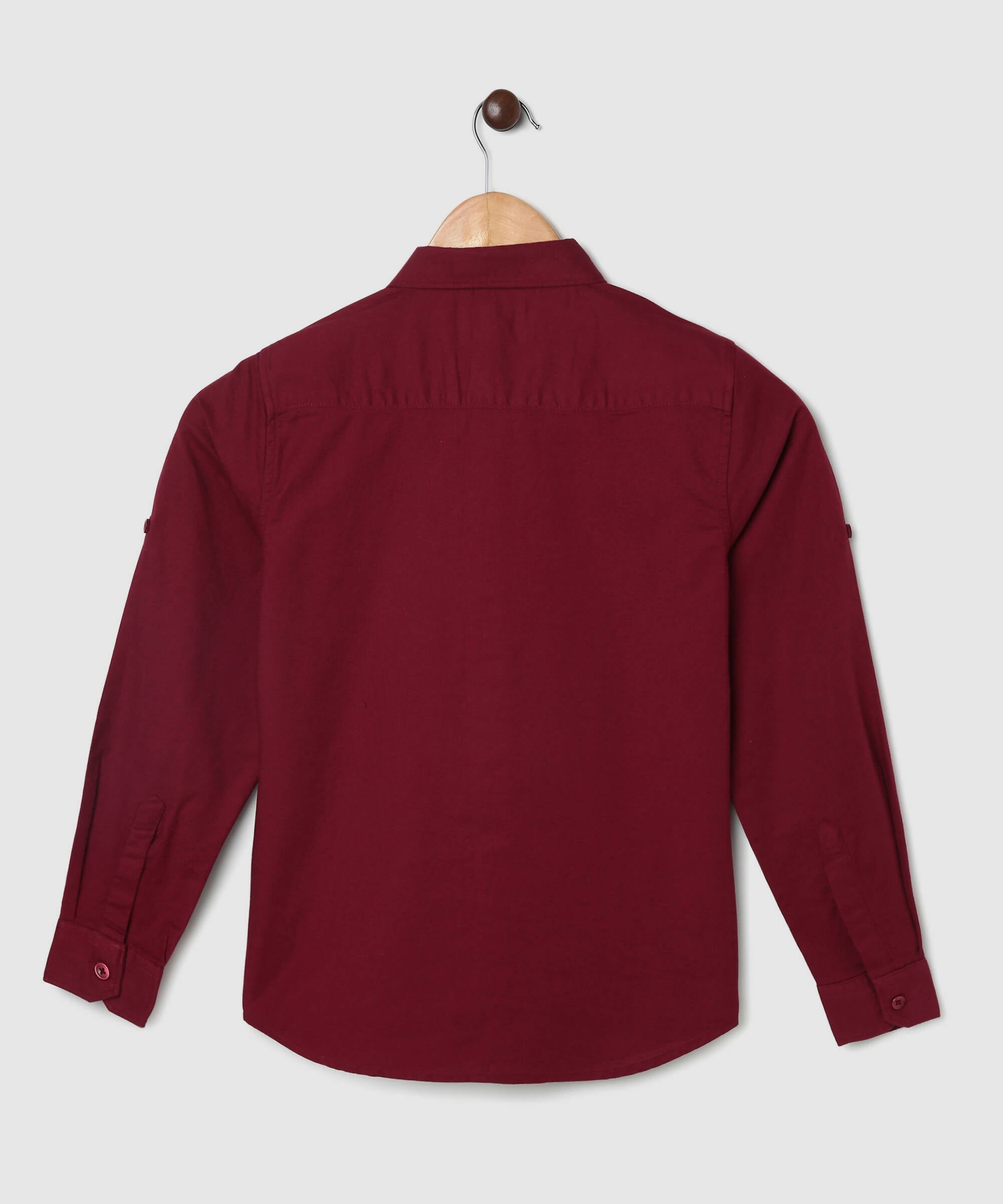 Manet Boys Mandarin Collar Full Sleeves Melange Shirt - Maroon | Grocsy