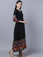 Myshka Women Black Embroidered Detail Anarkali Kurta With Dupatta | Grocsy