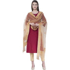 A R Silk Women's Gotta Patti Embroidery Orgenza Cotton Golden Dupattas and Chunnis | Grocsy