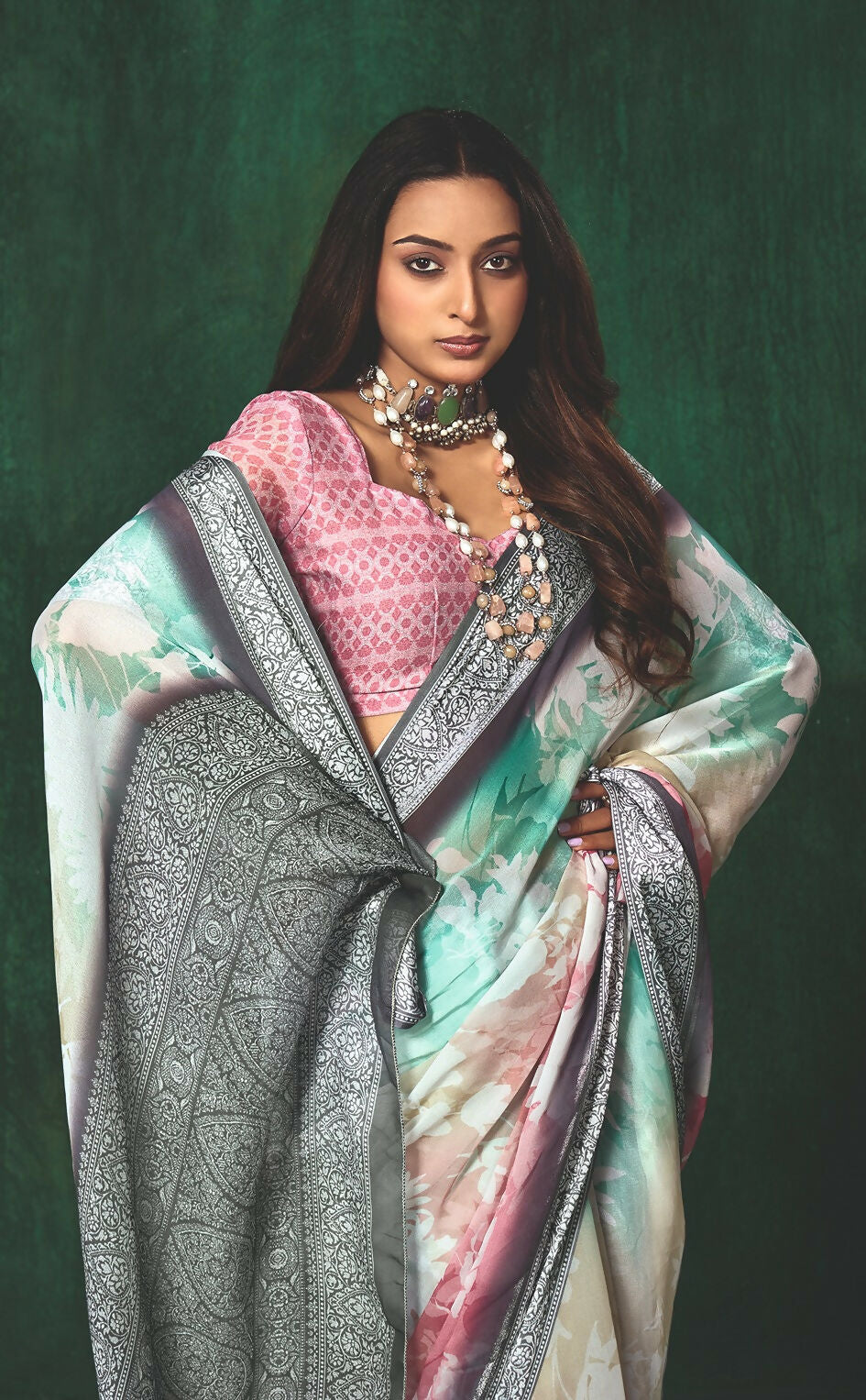 Joban Fashion Dola Silk With Zari Border Shaded Multi Color Work Saree | Grocsy