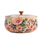Brick Brown Handcrafted Enamel Coated Wooden Pastel Flora Roti Box | Grocsy