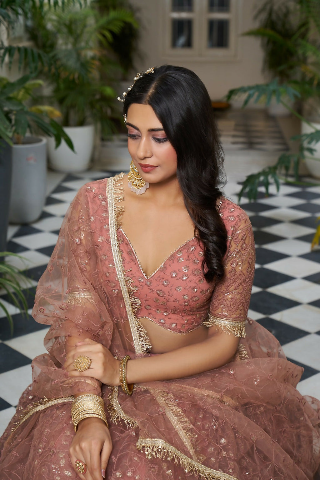Eilara Glamorous Rust Butterfly Net With Tone To Tone Thread And Sequence Embroidered Work Lehenga Choli For Wedding | Grocsy