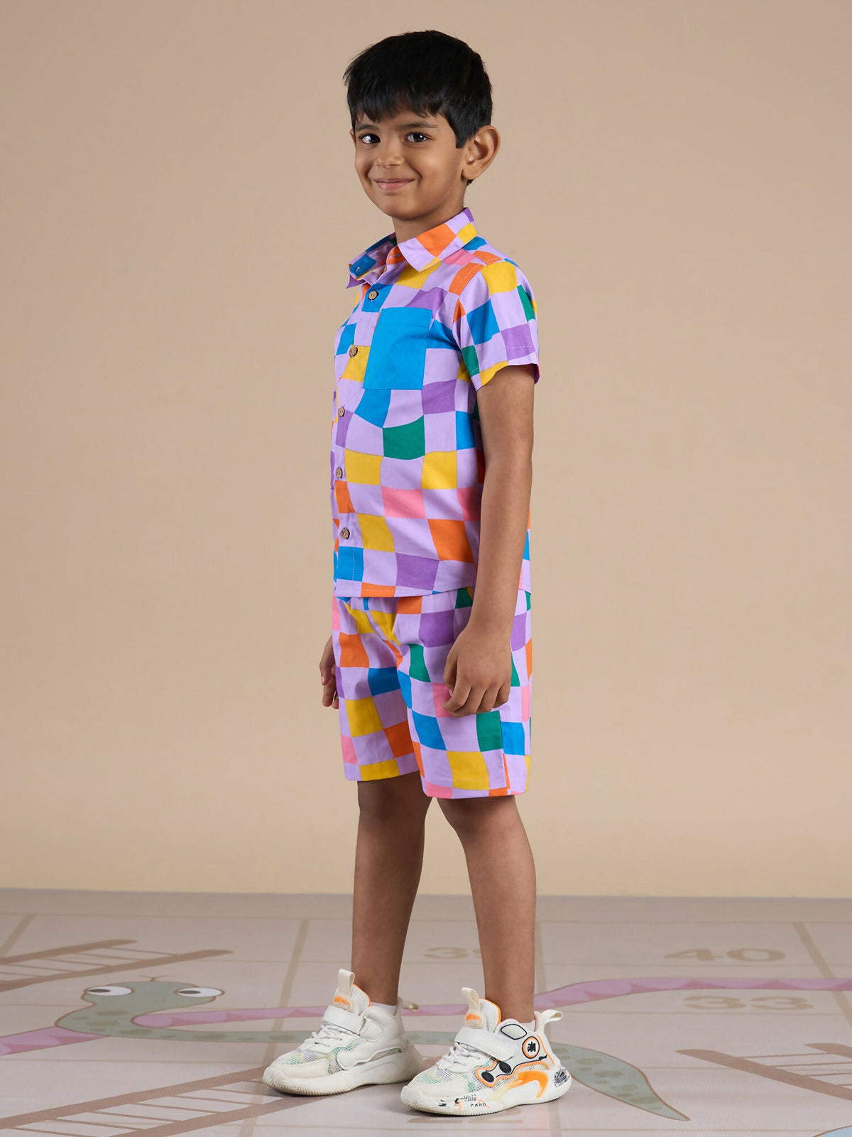 Snakes and Ladders Boys Multi Color Rotary Print Shirt and Boxer Set from Siblings Collection | Grocsy