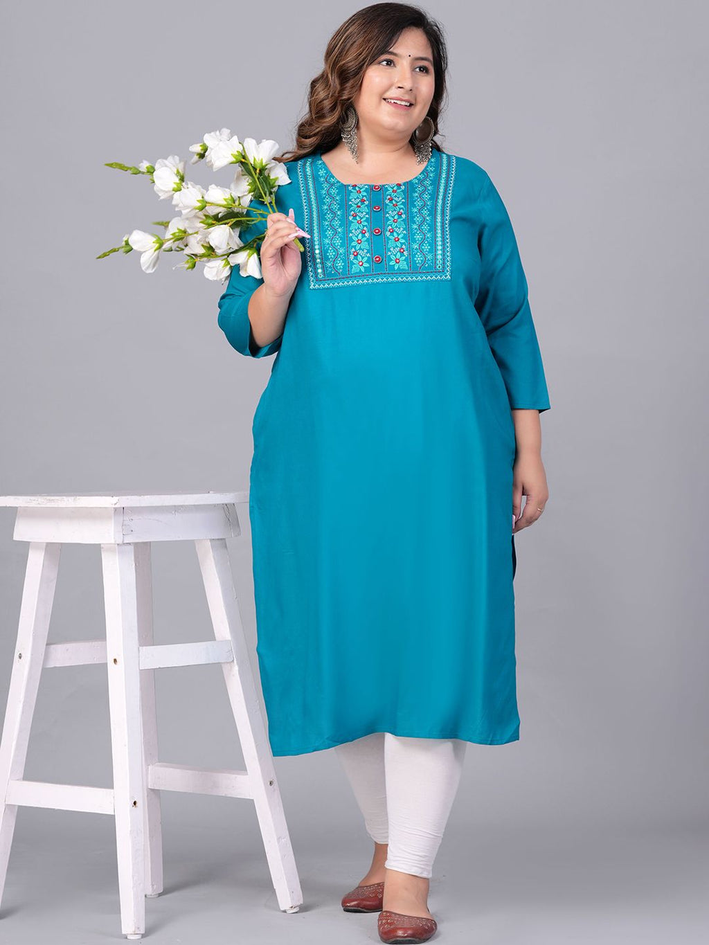 Sztori Women Printed Flared Sleeves Thread Work Kurta | Grocsy