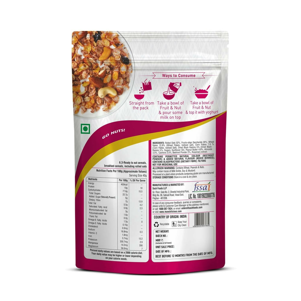 Munchilicious Muesli - Fruit & Nut, 75% Nuts, Grains, Seeds, Fruits & Berries | Grocsy