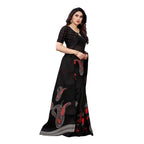 Vamika Printed Jute Silk Black Saree (Leo Black) | Grocsy