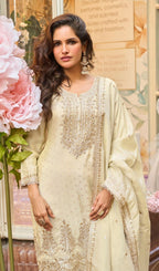 Anaita Beige Viscose Silk Readymade Palazzo Suit with Embroidery Work | Grocsy