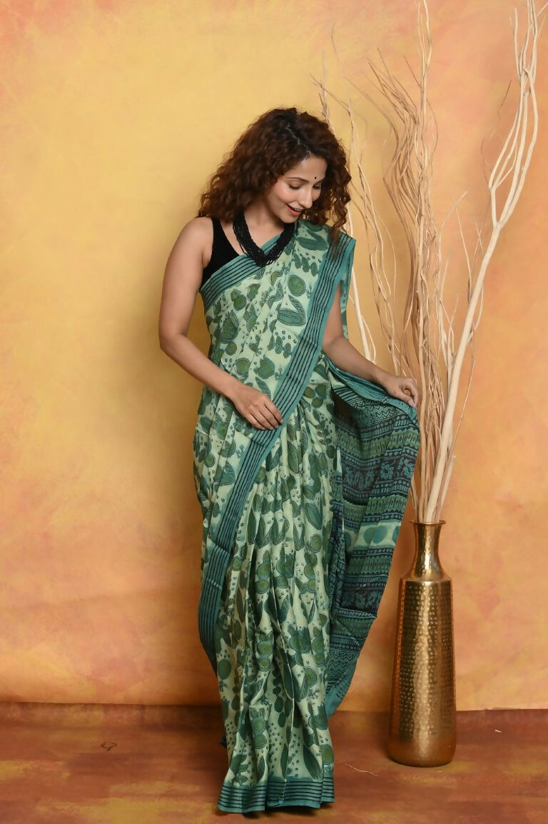 Very Much Indian Designer Modal Silk Saree With With Beautiful Floral Print - Sea Green | Grocsy